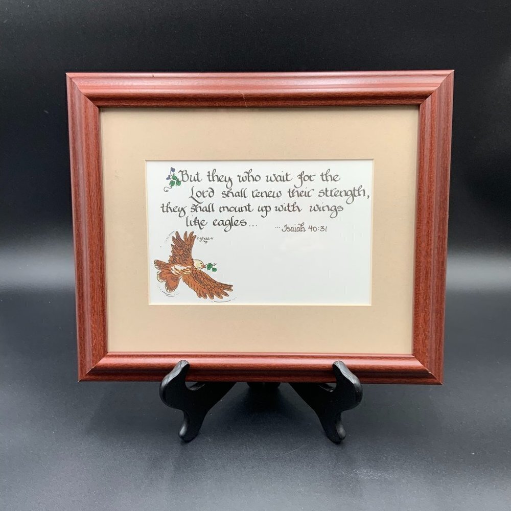 Calligraphy Isaiah 40:31 BIBLE Verse Matted & Framed Signed & Dated 1995